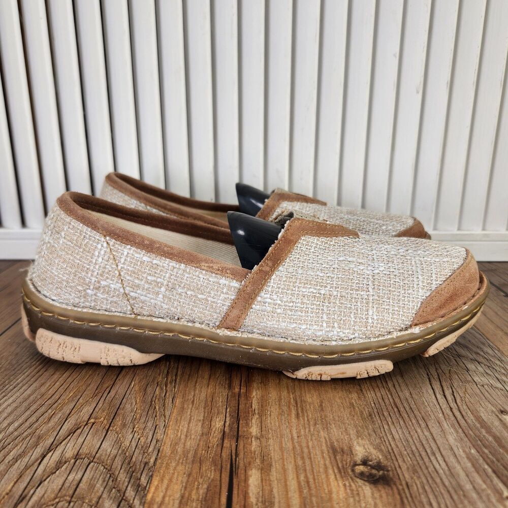 Tony Lama Renata Womens Sz 7.5 Beige Canvas Burlap Slip On Western Loafers Shoes